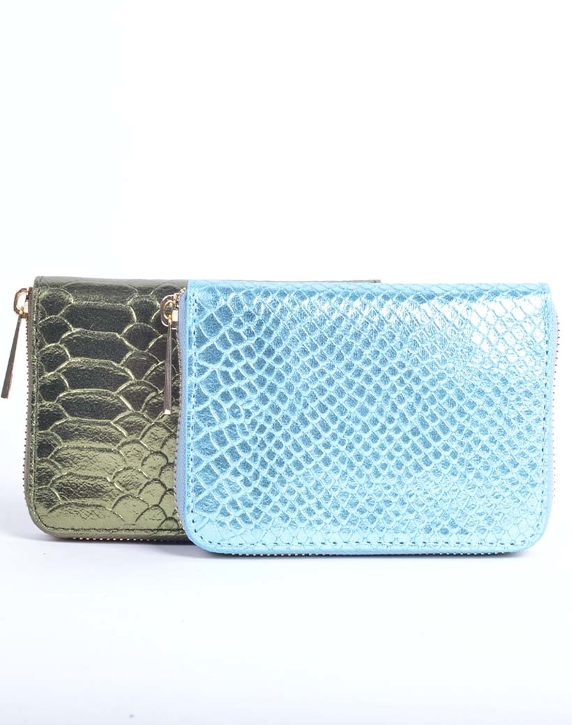 Lederen portemonnee snake metallic