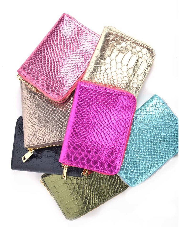 Leather wallet snake metallic