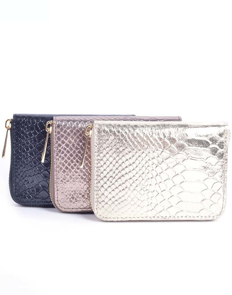 Leather wallet snake metallic