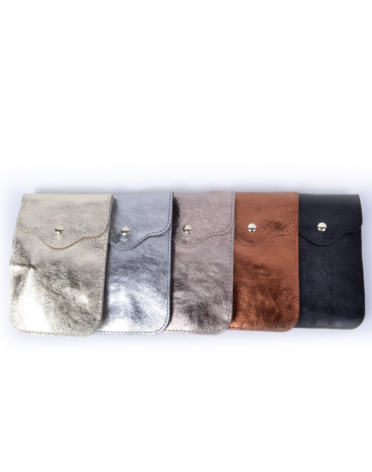 Kleine Leder-Schultertasche | Lang Metallic | 552582