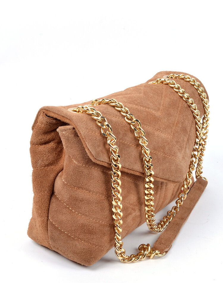 Wildleder-Schultertasche | Steppnaht