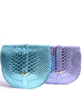 Kleine Leder-Schultertasche Metallic Kroko | 552761