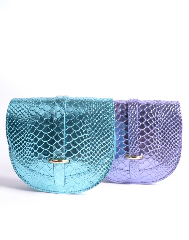 Kleine Leder-Schultertasche Metallic Kroko | 552761