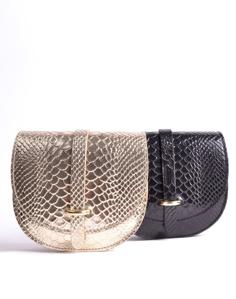 Kleine Leder-Schultertasche Metallic Kroko | 552761