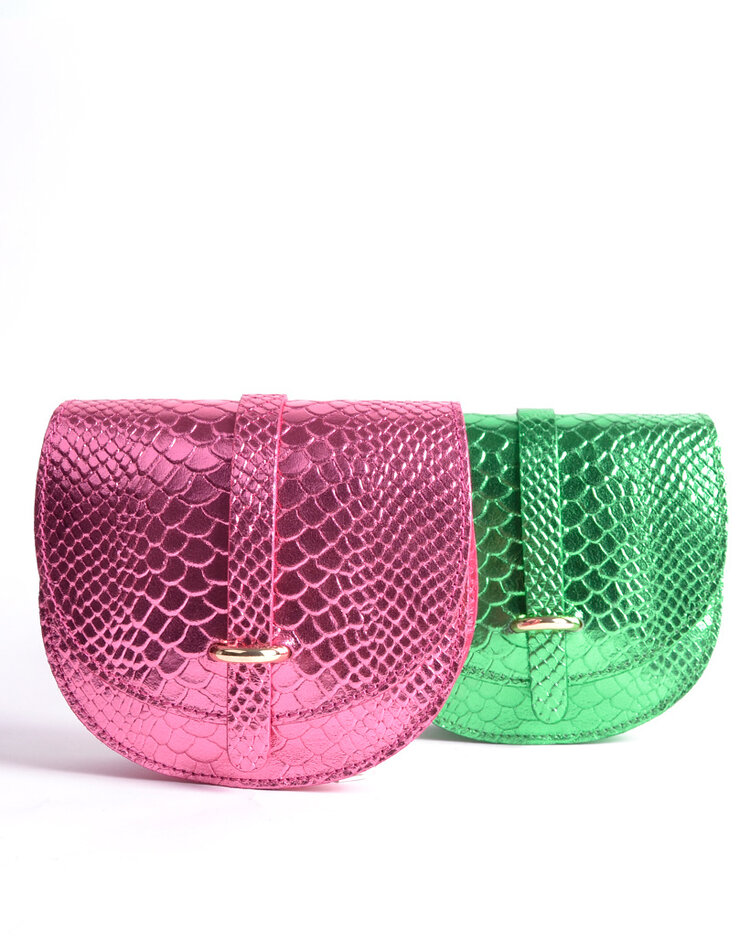 Kleine Leder-Schultertasche Metallic Kroko | 552761