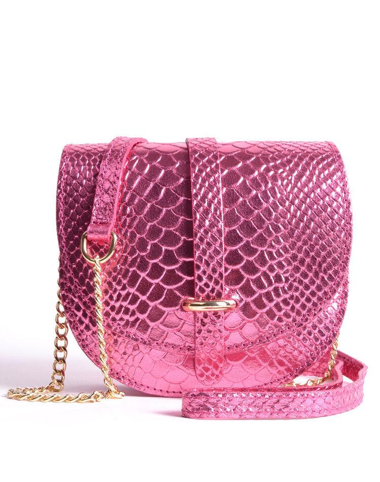 Kleine Leder-Schultertasche Metallic Kroko | 552761