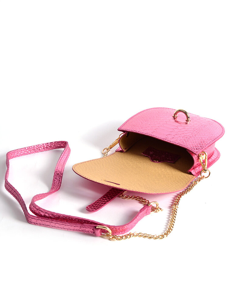 Kleine Leder-Schultertasche Metallic Kroko | 552761