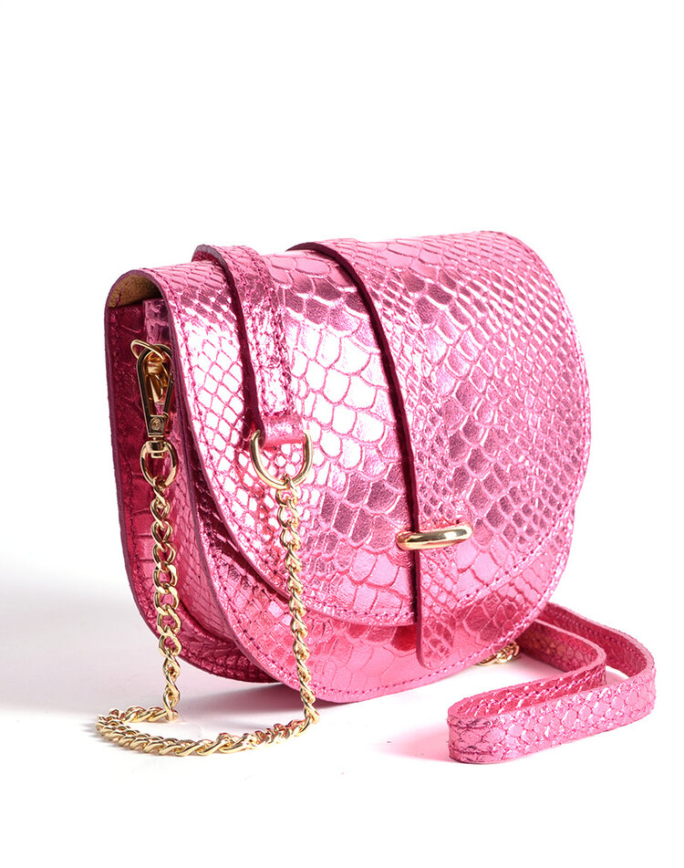 Kleine Leder-Schultertasche Metallic Kroko | 552761