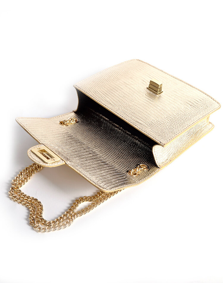 Leather handbag | Lizard metallic | 552775