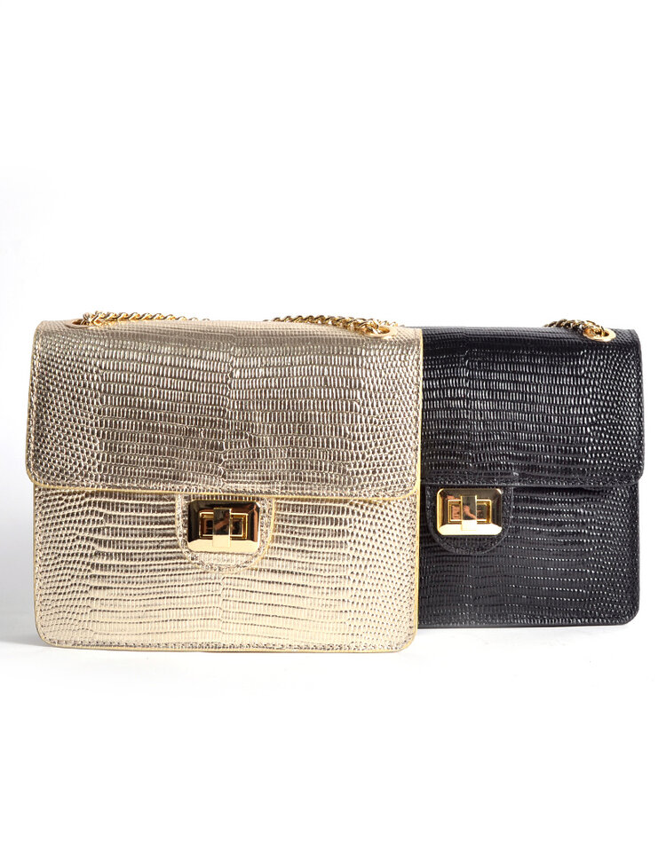 Leder-Handtasche | Eidechse Metallic | 552775