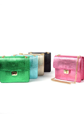 Leder-Handtasche | Eidechse Metallic | 552775
