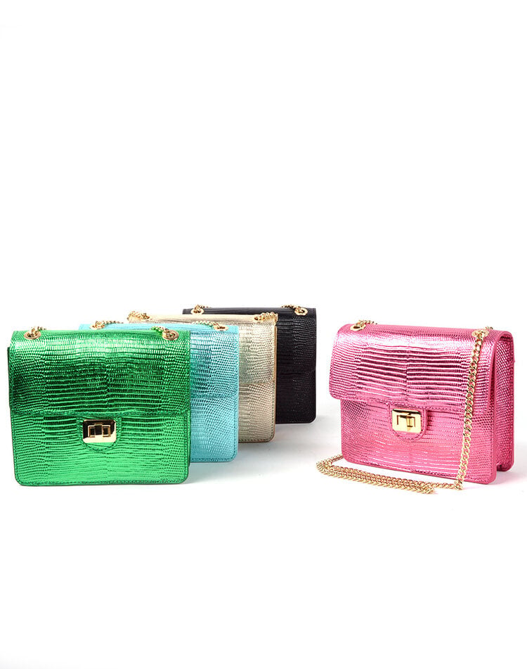 Leder-Handtasche | Eidechse Metallic | 552775