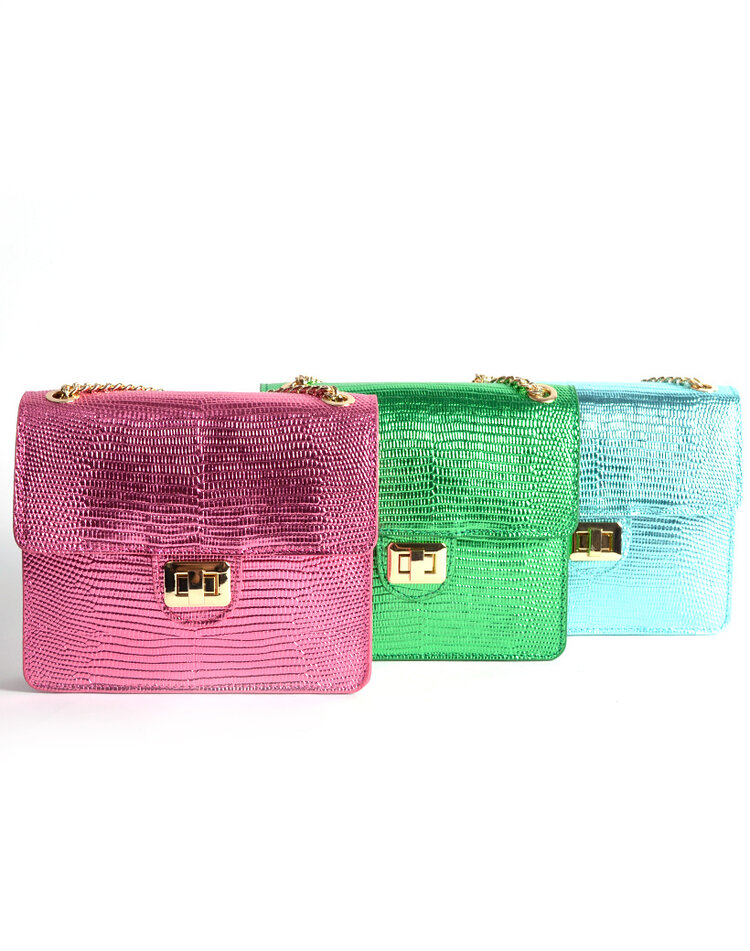 Leder-Handtasche | Eidechse Metallic | 552775