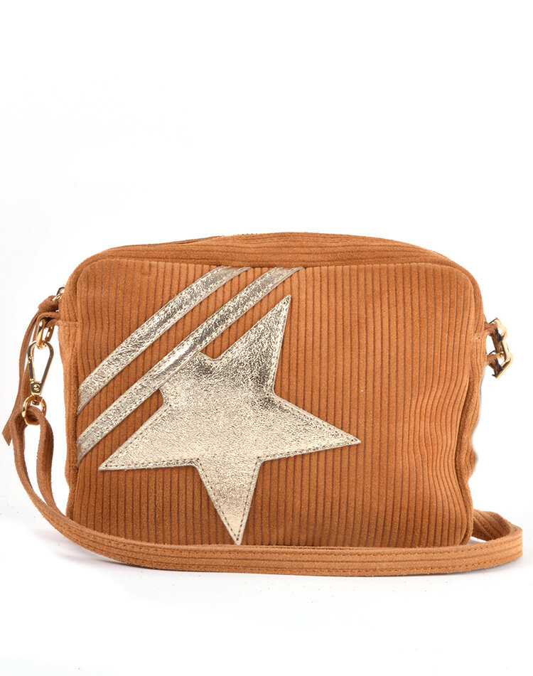 Stoff-Schultertasche gerippt Stern