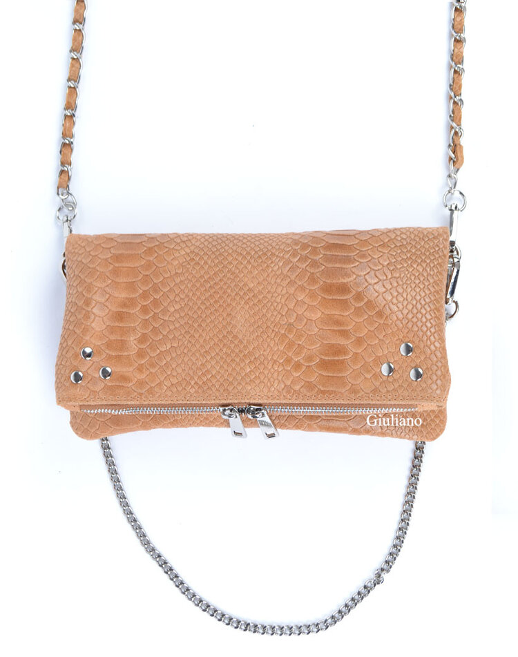 Leder-Schultertasche Nieten Kroko | 552649