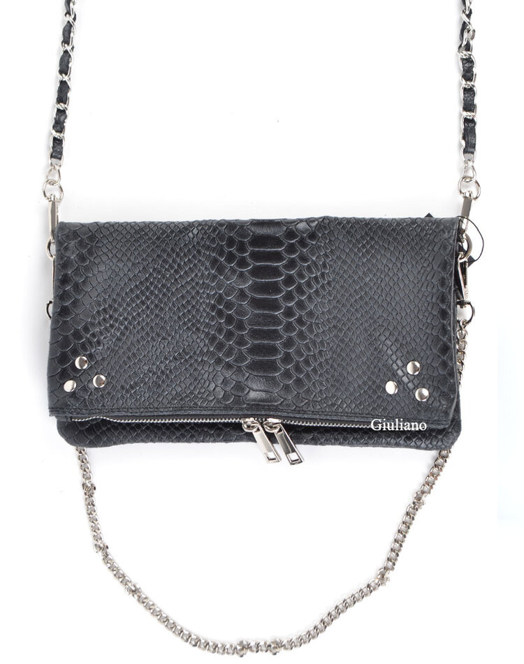 Leder-Schultertasche Nieten Kroko | 552649