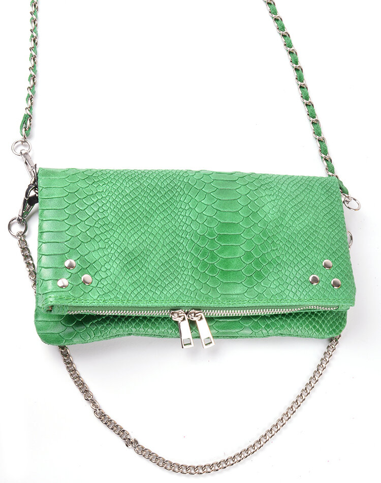Leder-Schultertasche Nieten Kroko | 552649