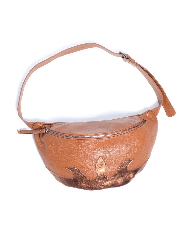 Leder-Schultertasche Metallic