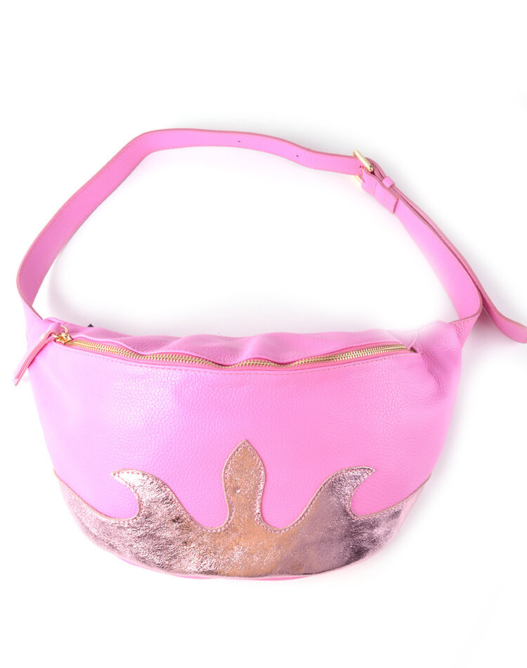 Leder-Schultertasche Metallic