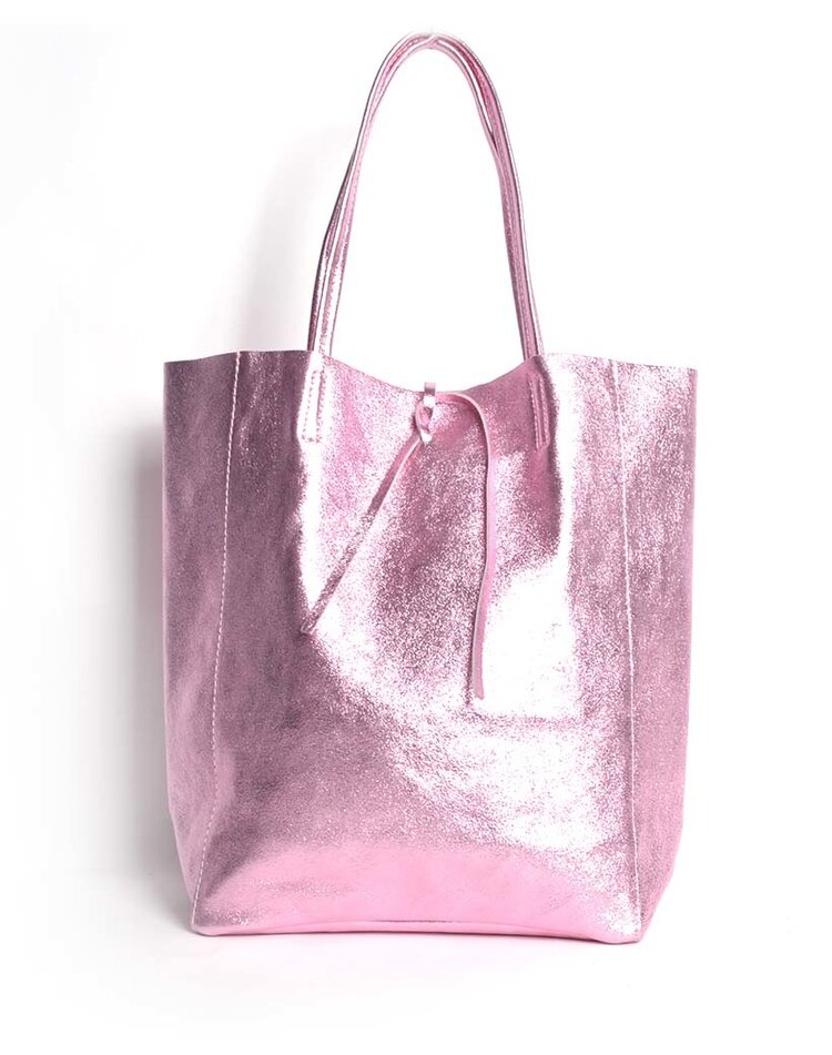 Leather shopper | Metallic