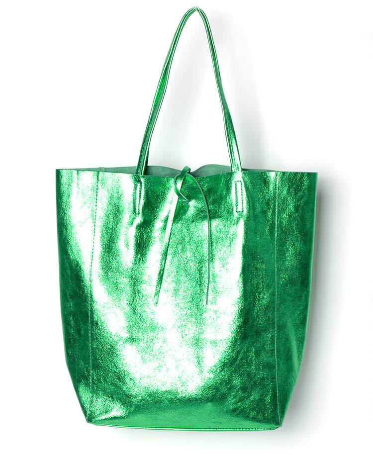 Leather shopper | Metallic