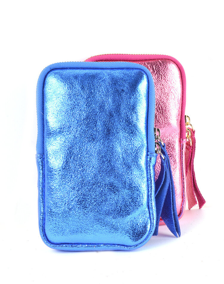 Kleine Leder-Schultertasche | Lang Metallic | 552688