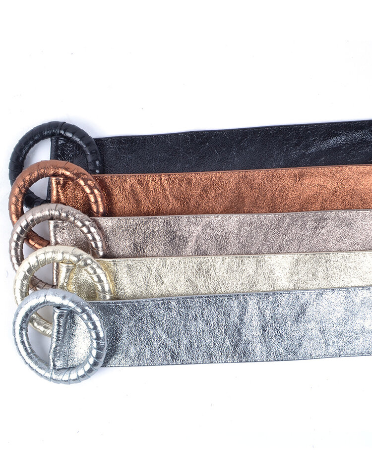 Leather belt 800048  Round metallic