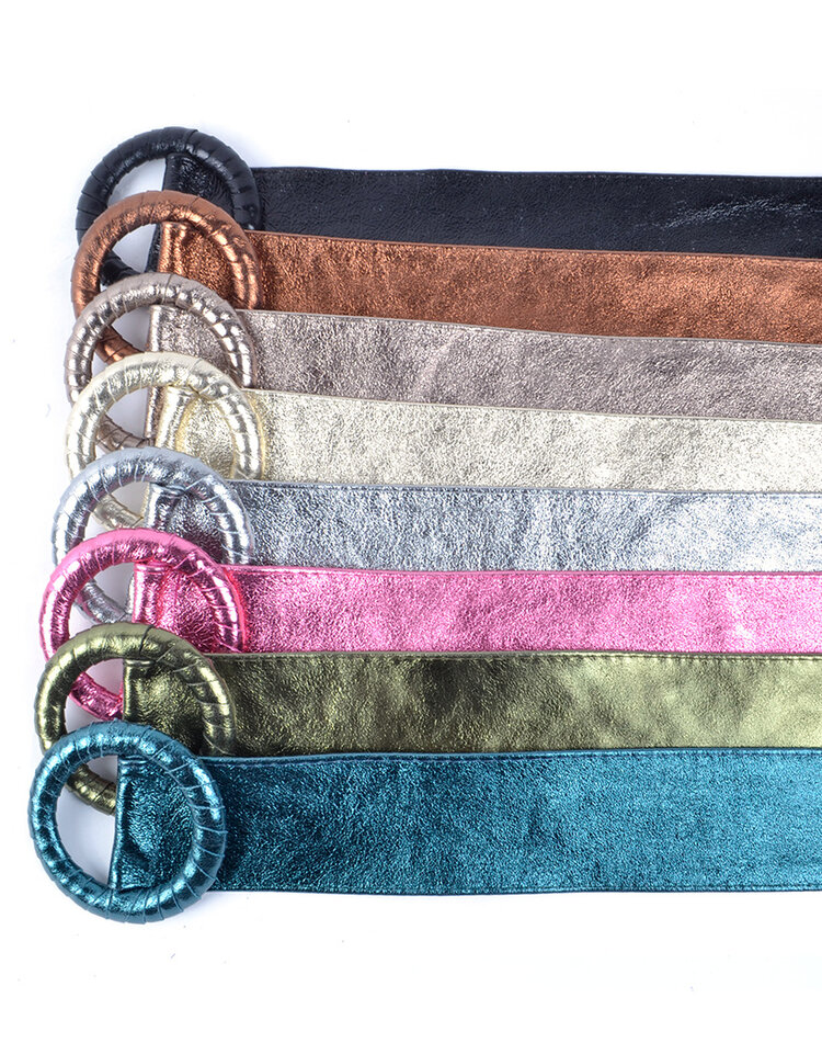 Leather belt 800048  Round metallic
