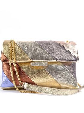 Lederen schoudertas Rainbow metallic - Goud Lila