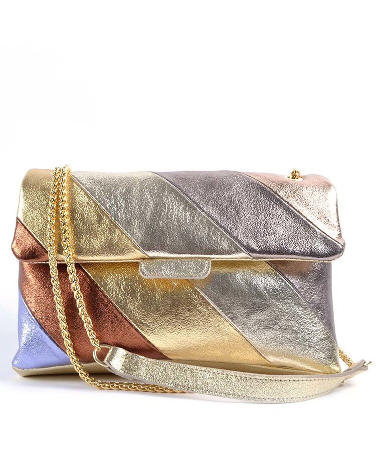 Lederen schoudertas Rainbow metallic - Goud Lila