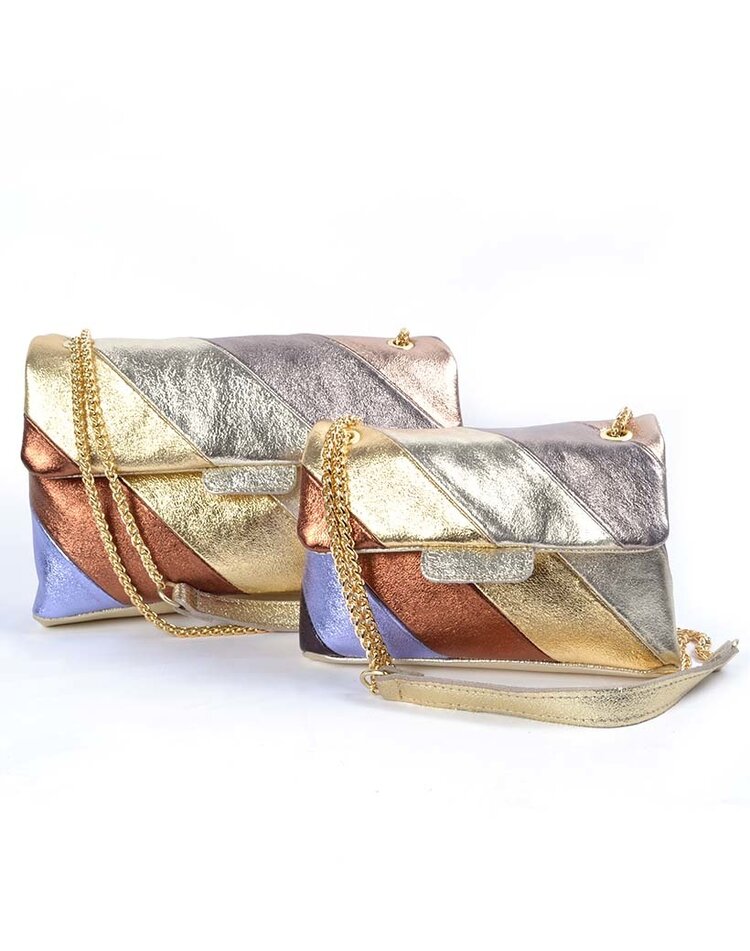 Leather shoulderbag Rainbow metallic - Gold Lilac