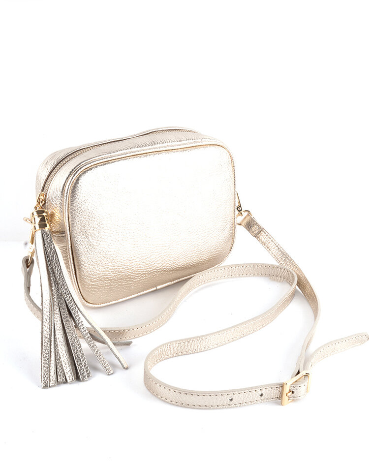 Lederen schoudertas metallic