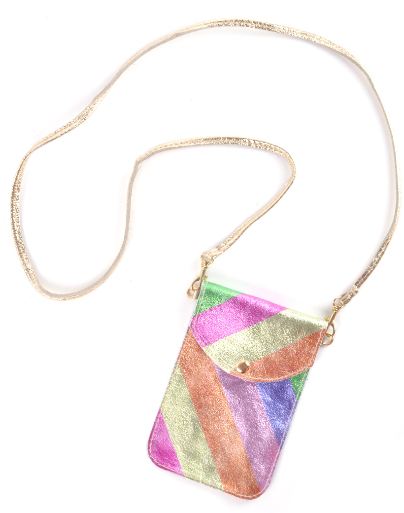 Lederen telefoontasje - Rainbow Metallic