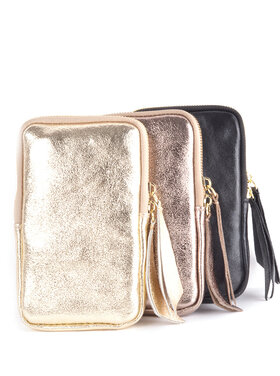 Kleine Leder-Schultertasche | Lang Metallic | 552688