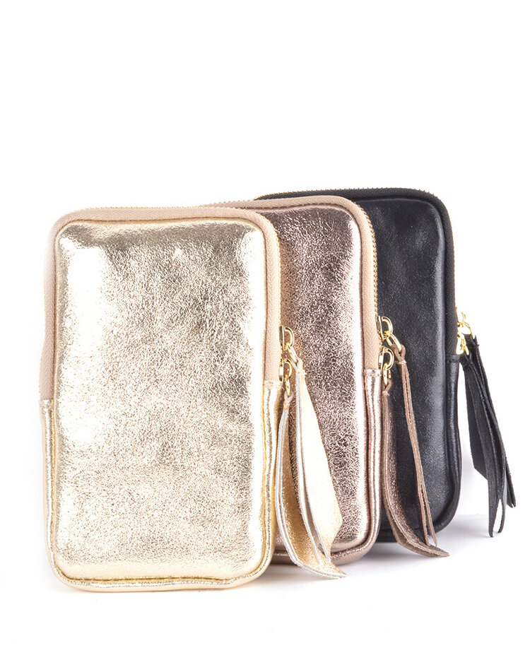 Kleine Leder-Schultertasche | Lang Metallic | 552688