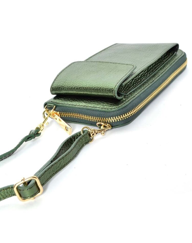 Lederen portemonnee / telefoontasje  Metallic | 9000701