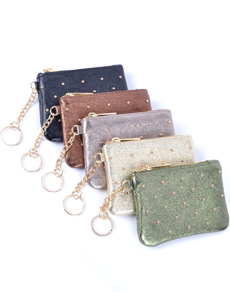 Leder-Etui - Geldbörse Nieten Metallic