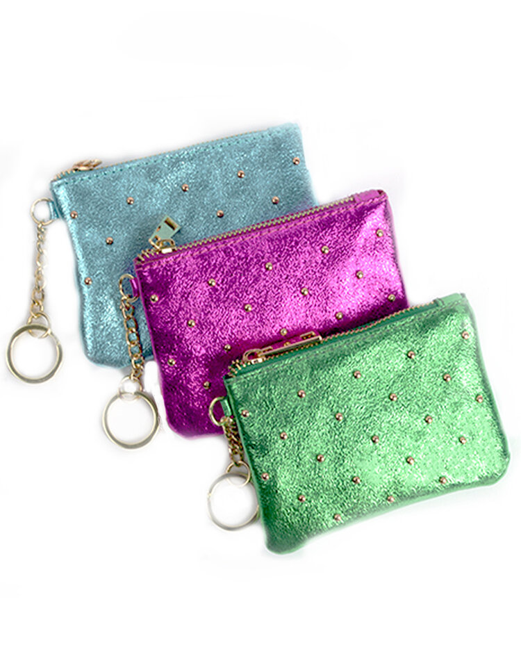 Lederen etui  - portemonnee  studs metallic