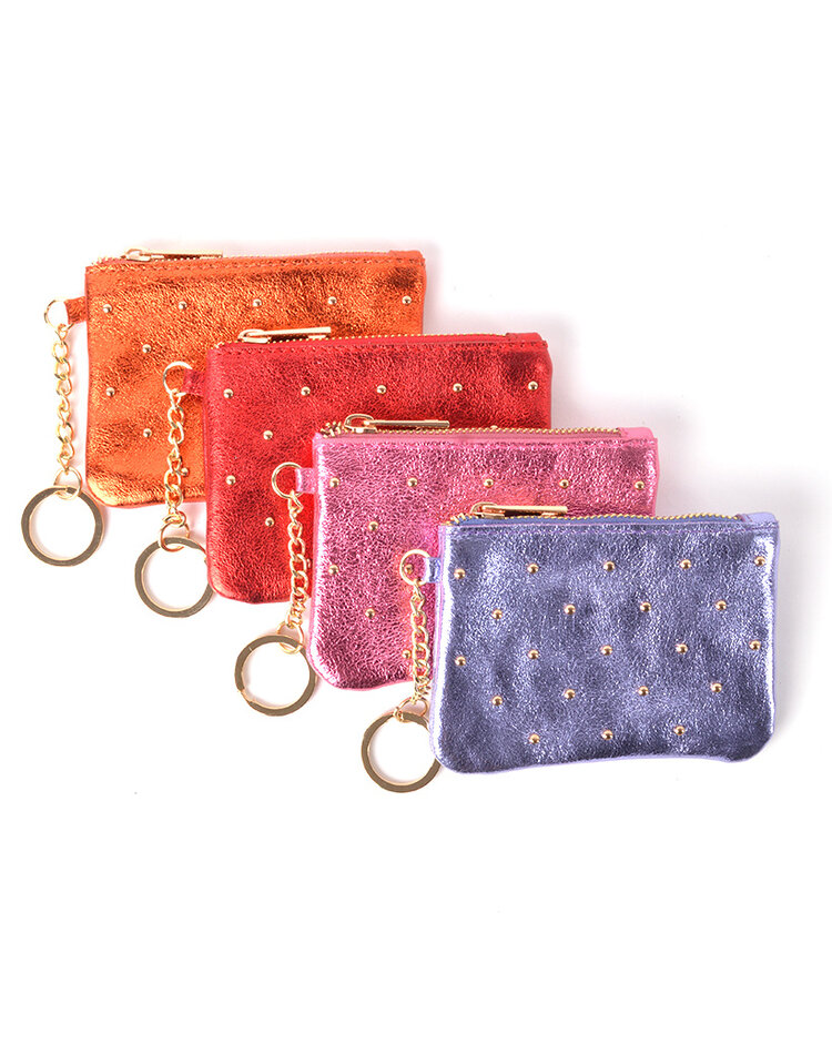 Leather case  - wallet  studs metallic