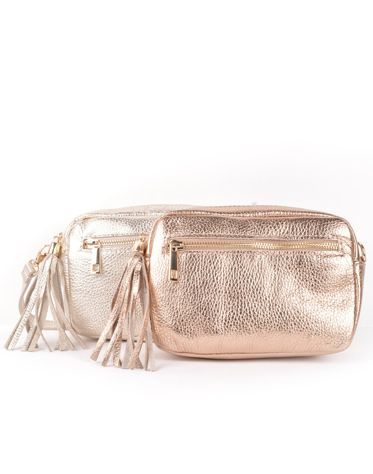 Leder-Schultertasche Metallic