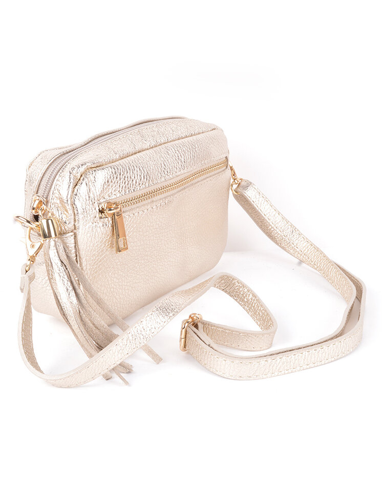 Leder-Schultertasche Metallic