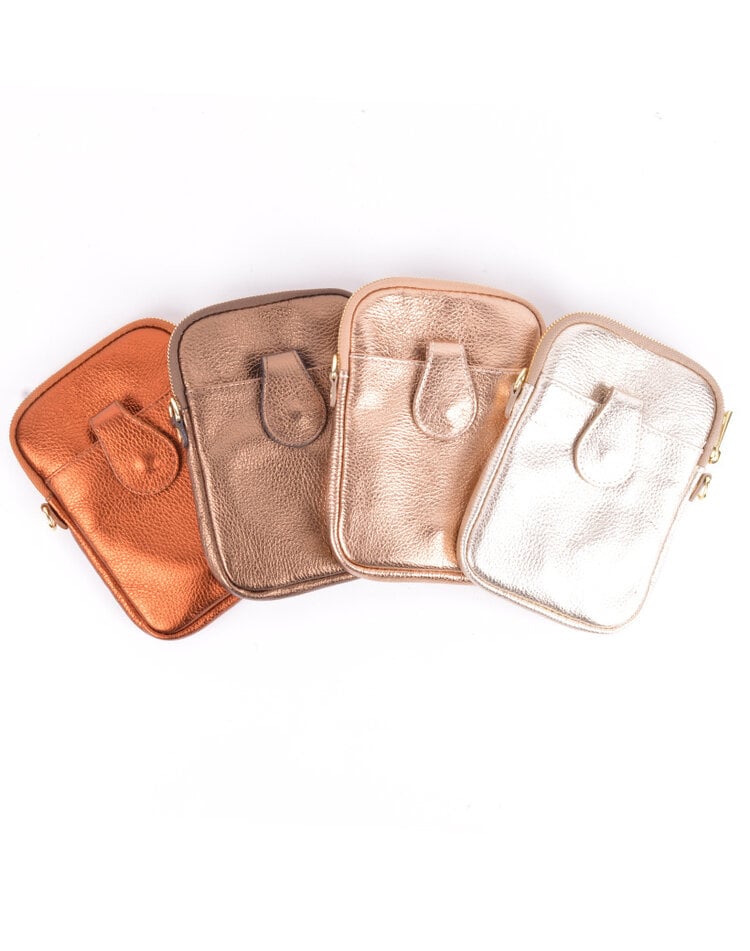 Leder-Schultertasche Metallic