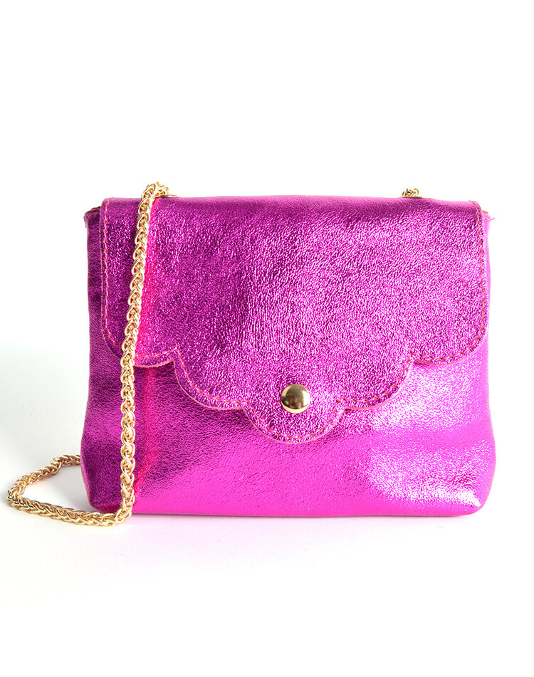 Kleine Leder-Schultertasche | Metallic
