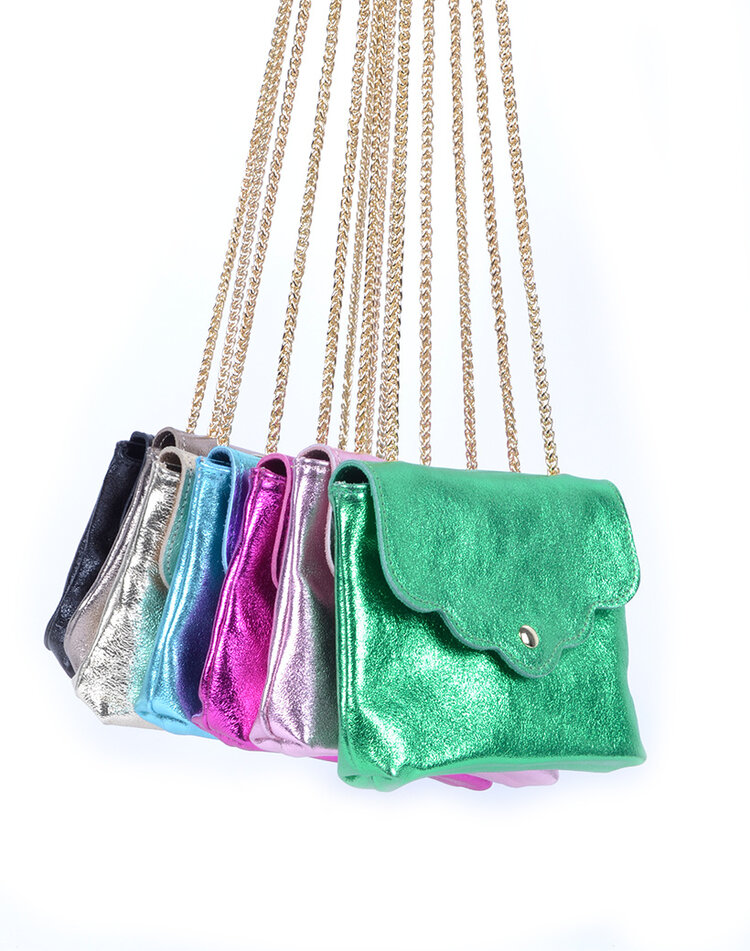 Kleine Leder-Schultertasche | Metallic