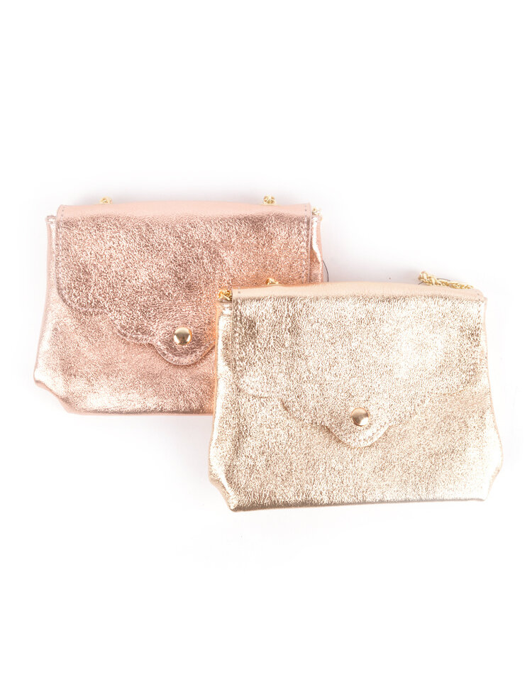 Kleine Leder-Schultertasche | Metallic