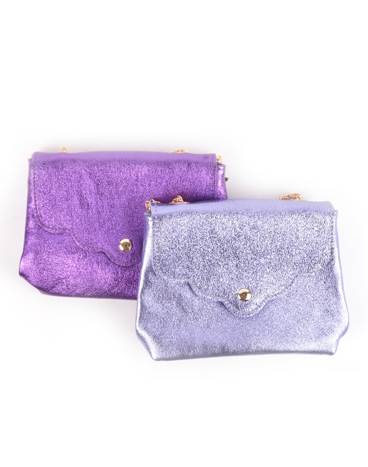 Kleine Leder-Schultertasche | Metallic