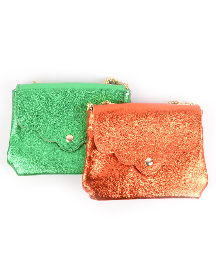 Kleine Leder-Schultertasche | Metallic