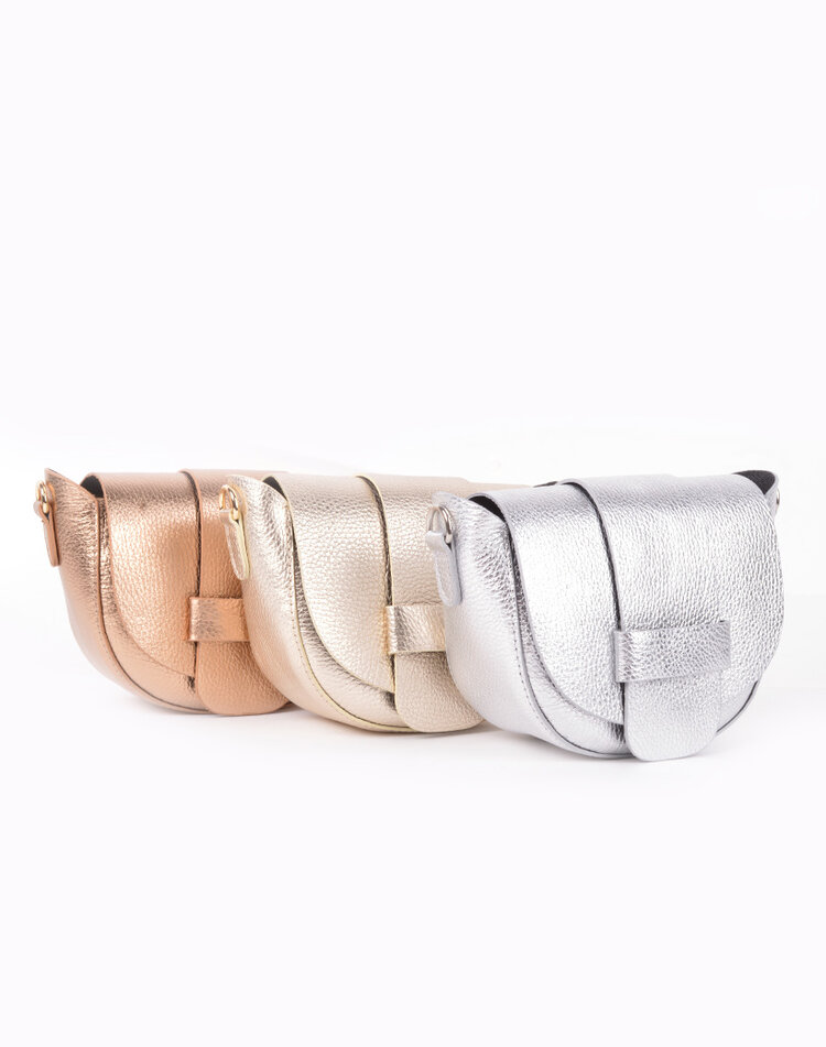 Leder-Schultertasche Metallic