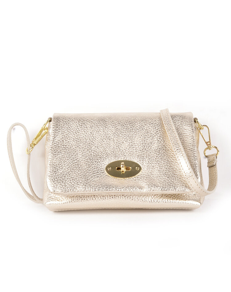 Leder-Schultertasche Metallic