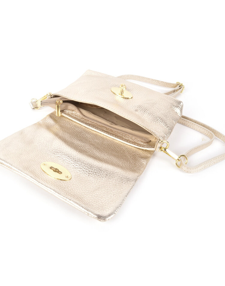 Leder-Schultertasche Metallic